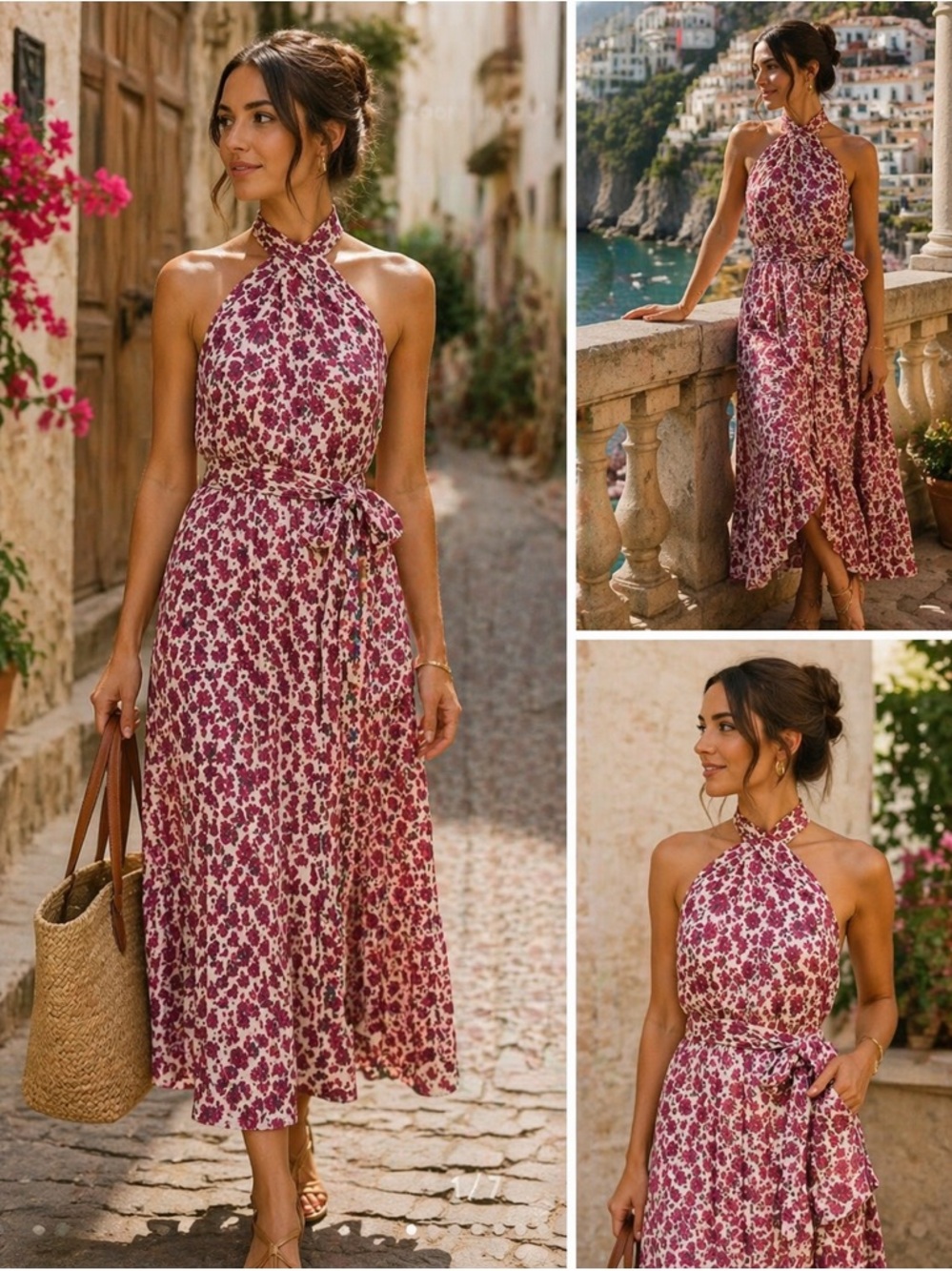 Vineyard Vines Berry Floral Halter Maxi Dress